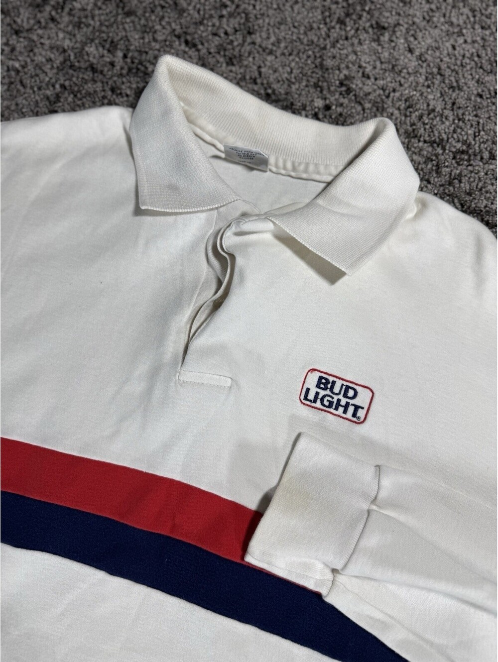 VintageBud Light Long Sleeve Polo ShirtMade in USA White (No Size Tag)